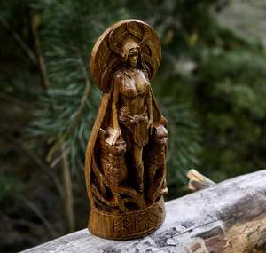 Sculpture sur bois artisanat freya païen paganisme <span class=keywords><strong>dieu</strong></span> autel <span class=keywords><strong>viking</strong></span> en bois freyja statue sculptures sur bois sculpture figurines art décor - Product Image 2