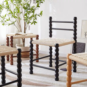 French Style Solid Wood Dining Chair With Rattan Seat <b>Backrest</b> For Tea Room Adult Use - Product Image 4