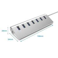 Hub USB 3.0 avec câble, hub en alliage d'aluminium 5 Gbps, 7 en 1, sans pilote, répartiteur, extension USB pour ordinateur, adaptateur de synchronisation des données