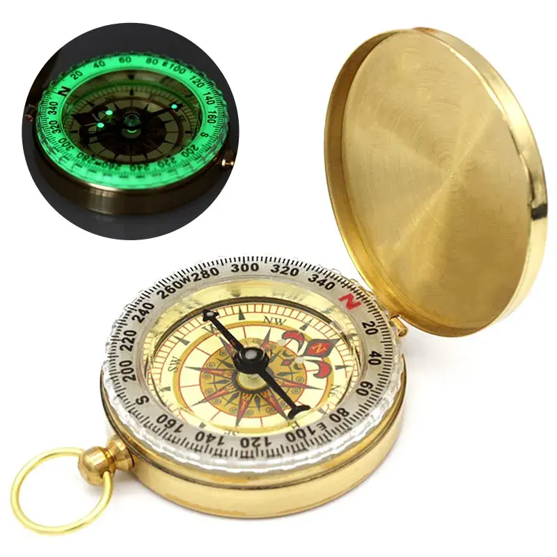 Kompas presisi tinggi tembaga 48mm tahan air saku desain jam tangan antik Flip noctiluous kompas mini