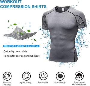 Camisetas Deportivas de Compresión para <span class=keywords><strong>Hombre</strong></span>, Personalizadas con Logotipo, Tejido Sólido, Deportivas, de Poliéster Elástico, de Secado Rápido, Transpirables, Ajustadas, de Manga Corta - Product Image 3