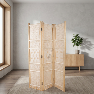 room divider <b>screen</b> handmade style hand knotted made of natural cotton cord custom design folding room divider - Product Image 2