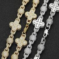 Chaînes à perles trèfle Hip-Hop en Moissanite couleur D VVS1, gravées du logo sur mesure, plaquées or 18 carats, en argent 925 véritable micro-pavé