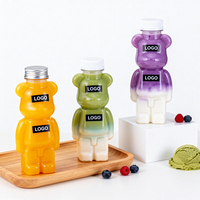 Bouteille de thé au lait en PET jetable de 500 ml en forme d'ours avec bouchon en aluminium, logo personnalisé pour jus, eau minérale et boissons froides