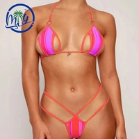 Ensemble micro bikini sexy à bretelles, maillot de bain halter découpé, string, pour femmes, vente en gros personnalisée