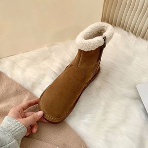 รองเท้าบูทหิมะแบบหุ้มข้อกลางสำหรับผู้หญิง รุ่นใหม่ประจำฤดูหนาวปี 2022 บุผ้ากำมะหยี่อุ่นสบาย - Product Image 3