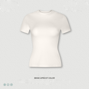 เสื้อยืดผู้หญิงเข้ารูปแขนสั้นคอกลมระบายอากาศเสื้อถักสีพื้นเสื้อยืดฤดูร้อน - Product Image 3