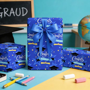 Graduation Happy Gift Packaging <b>Paper</b> Blue Bachelor Cap Star <b>Pattern</b> Gift Packaging <b>Paper</b> Original Design Customizable - Product Image 3