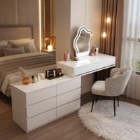 Coiffeuse de chambre moderne et spacieuse avec 8 tiroirs amovibles et armoire latérale, ensemble de table de maquillage haute capacité