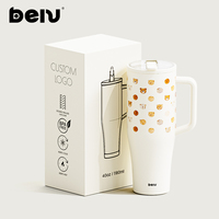Gobelet de voyage isotherme à double paroi anti-fuite, sublimation, 40 oz, gobelet en acier inoxydable avec poignée et paille rabattable