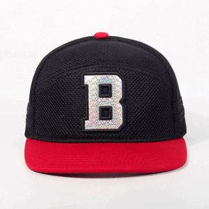Meaufactures Custom Two Tone Black and Red <b>Flat</b> Brim Mesh 7 Panel Snapback Baseball <b>Cap</b> for <b>Men</b> - Product Image 1