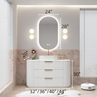 Nouvelle Vanité de Salle de Bain Courbée Blanche Crème Personnalisée 2026 avec Lavabo Intégré et Miroir LED, Vente en Gros