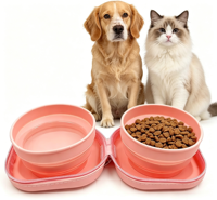 Bol de voyage pliable 2 en 1 en silicone pour animaux de compagnie avec étui à fermeture éclair, bol portable pour l'eau et la nourriture pour chat et chien en plein air