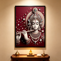 Impression numérique sur toile verticale, imperméable, écologique, haute définition, portrait mural, Lord Krishna, flûte, bijou étincelant