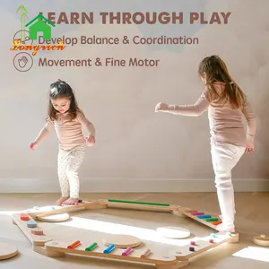 Les planches d'équilibre en bois Montessor Toddler améliorent l'équilibre et la force de base avec cette poutre d'équilibre polyvalente pour équipement de fitness