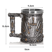 Jarra Cuerno Trono Resina Acero Inoxidable Vikingo Medieval Cerveza Tanque 500ml Regalo Fiesta