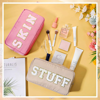 Trousse de Maquillage en Nylon KS avec Fermeture Éclair, Poignée Souple, Motif Lettres, Sac Durable pour Voyage en Extérieur, Étui à Maquillage pour Femmes