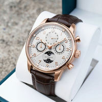 Montre multifonction de marque privée, véritable phase de lune, automatique, bracelet en cuir, cristal saphir, montre mécanique, Business SM1042