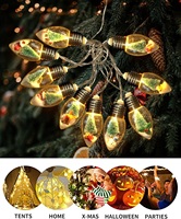 Lumières de Noël de 6,6 pieds pour décorations de chambre à coucher d'intérieur-10 ampoules Globe LED Guirlande lumineuse avec arbre, neige et ornements mignons