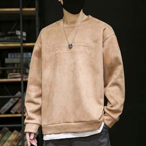 Venta caliente Vintage Custom Logo Hoodie Blank 3D Relieve Pullover Oversized Suede Crewneck Sudadera - Product Image 2