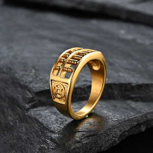 Bague en acier inoxydable plaqué or avec motif boulier, cadeau pour homme - Product Image 3