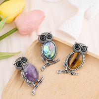 Mode dessin animé hibou broche pendentif double usage incrusté de pierre naturelle pierre semi-précieuse coquille d'ormeau bricolage accessoires