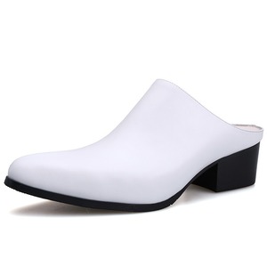 Baotou men's half-soled shoes top-grain cowhide men's <b>leather</b> <b>slippers</b> pointed toe trendy high-heeled <b>leather</b> shoes - Product Image 5
