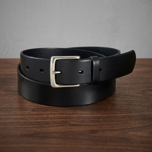 Ceintures en cuir véritable noir naturel faites à la main avec boucle ardillon en acier, impression de logo personnalisée, OEM ODM, style vintage durable - Product Image 1