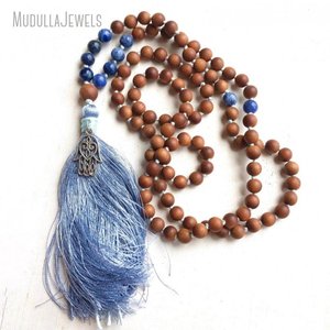 MN35049 Self Acceptance Mala Sandalwood <strong>Sodalite</strong> Mala <strong>Necklace</strong> Knotted Between Beads 108 Beads Mala - Product Image 2