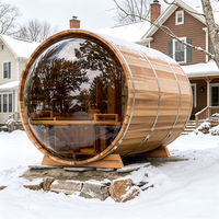 Penjualan Langsung Pabrik Villa Jendela Kaca Panoramic Sauna Uap Basah Gaya Tong Kayu Cedar Merah untuk Luar Ruangan Tersedia Kustomisasi OEM