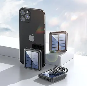 Power Bank portabel Mini 10000mah, Bank daya surya 5000 Mah pengisian cepat tahan air dengan kabel bawaan