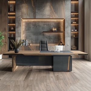 Escritorio Ejecutivo Moderno de Lujo con Panel Frontal con Aspecto de Piedra, Amplia Estación de Trabajo para Gerentes con Almacenamiento Lateral para Proyectos - Product Image 2