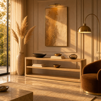 Table basse console en bois massif, pratique, moderne, luxueuse, raffinée et minimaliste, pour salon ou entrée.
