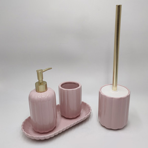 Home Decor <strong>Ceramic</strong> Bathroom <strong>Accessories</strong> Set Baby Pink Set Bathroom <strong>Accessories</strong> Use for <strong>Bath</strong> and Hotel - Product Image 4