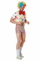 Costume de Clown pour Homme en Gros, Tenue de Cirque d'Halloween, Haut Court à Pois Colorés, Short Rayé, Vêtement de Scène pour Carnaval