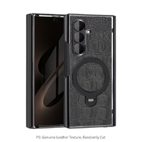 Étui de téléphone en cuir de vachette avec anneau magnétique et support, et protection en verre trempé pour Samsung Galaxy Z Fold 8 Ultra 8 7 6 Z Flip 8 7 6