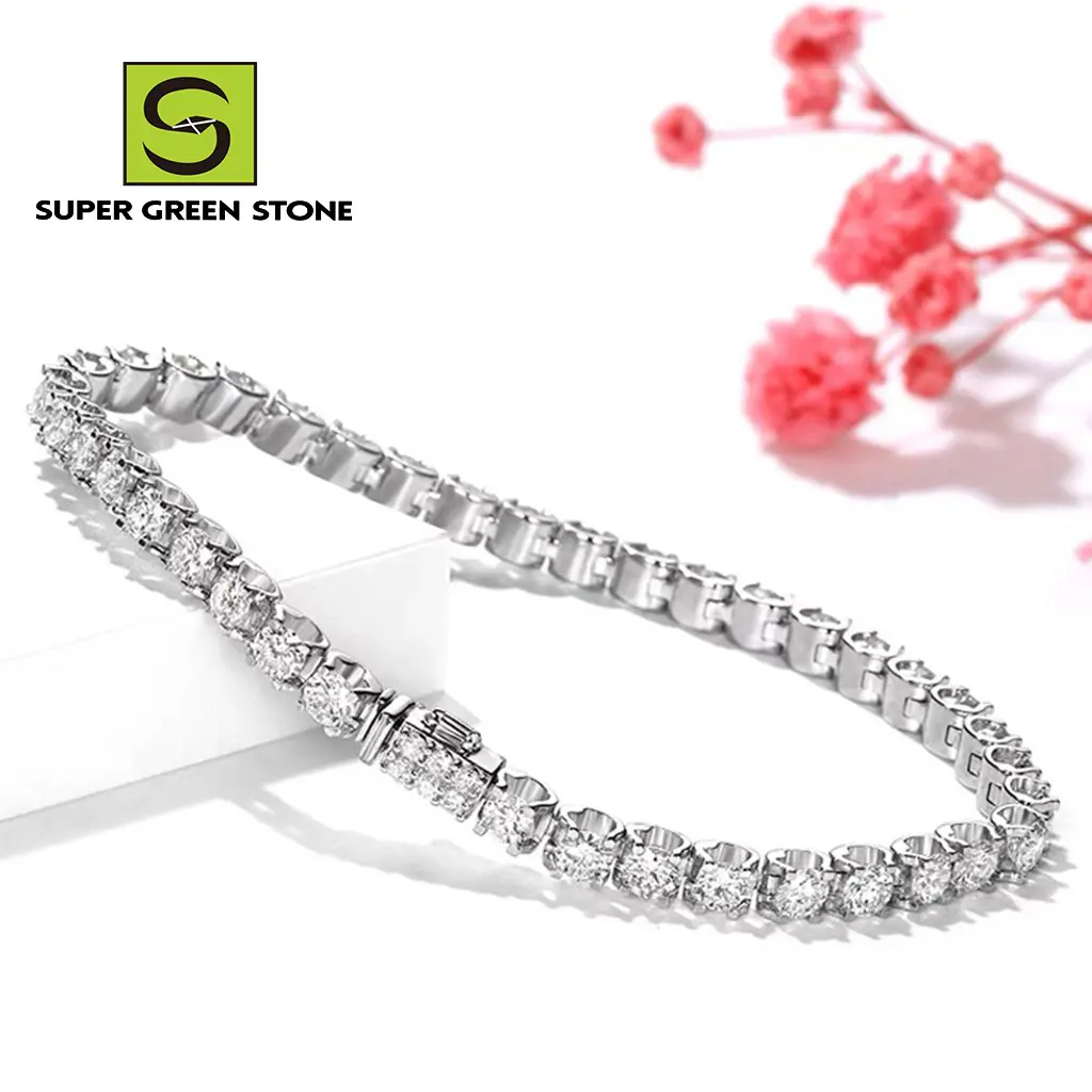 Supergs Sgsb017 Fabriek Groothandel 14K 18K Gouden Sieraden 3Mm 4Mm 5Mm 6Mm 8Mm Custom Vvs Lab Diamanten Tennisketting Armband