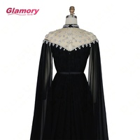 Robes pas cher Kaftan Abiye Robe De Soirée Noire Manches Longues Perlée Cristal Mousseline De Soie Robe Formelle Femmes Élégante Robe Robe