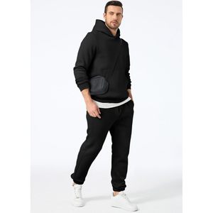 Conjunto de 2 piezas a prueba de viento cómodo personalizado para hombre Sudadera con capucha conjunto de pantalones de chándal para deportes de invierno incluyendo - Product Image 5