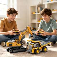 Vente flash : Excavatrice, bulldozer et camion à benne basculante RC à l'échelle 1:20, 11 canaux, 2,4 GHz, jouets télécommandés pour enfants et garçons