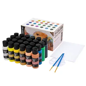 59ML Professional Art Supplies 24 cores Acrílico Color Paint Matte Finish Craft Tinta acrílica com 2 pincel 1 paleta 5pcs Paper