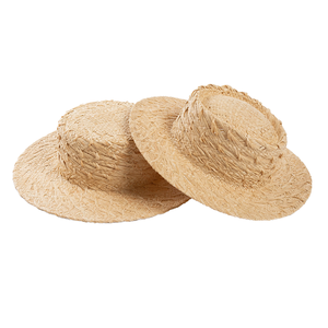 100% Natural Raffia <b>Straw</b> Boater <b>Hat</b> Wide Brim Machine Embroidered Image Style Ribbon & Rope Outdoor for Women - Product Image 1