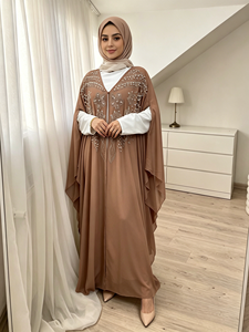 Muslim Women Luxury <b>Chiffon</b> Abaya with Beads Batwing Sleeve Modest Kaftan (6742) - Product Image 3