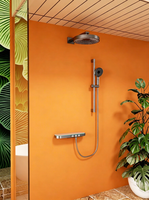 Robinet de douche thermostatique certifié CUPC, cartouche céramique, mural, en laiton massif, 3 fonctions (douche douce/pluie), barre coulissante, pour hôtel