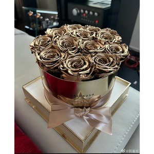 Caja de rosas preservadas naturales para regalo de San Valentín, caja redonda de lujo rosa, <span class=keywords><strong>eterna</strong></span>, 24k - Product Image 1