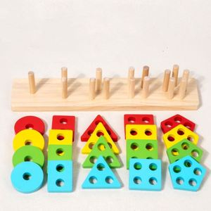 Juguete de Rompecabezas Apilable de Madera Natural, Juego de Reconocimiento de Colores y Clasificación de Formas para Bebés - Product Image 6