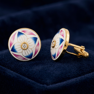 Boutons de manchette style Pichwai Meenakari, émail peint à la main, motif floral, plaqué or, cadeau unisexe pour anniversaire, fiançailles, mariage, fête - Product Image 6