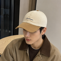 Casquette de baseball vintage en velours côtelé, color block, douce, 5 panneaux, à fermeture snapback pour femmes et couples