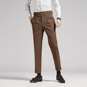 2025 robe pantalon hommes neuf points pantalon <span class=keywords><strong>marron</strong></span> petite jambe droite goutte affaires décontracté taille haute pantalon hommes mince - Product Image 3