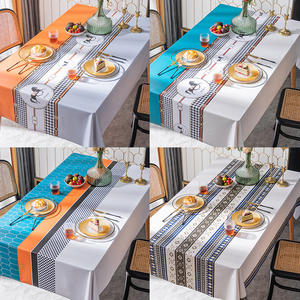 SkColor - Camino de mesa de PVC con diseño de bloques de color, rectangular, estampado, diseño de pata de gallo, abstracto, impermeable, a prueba de aceite, para interiores y exteriores - Product Image 1